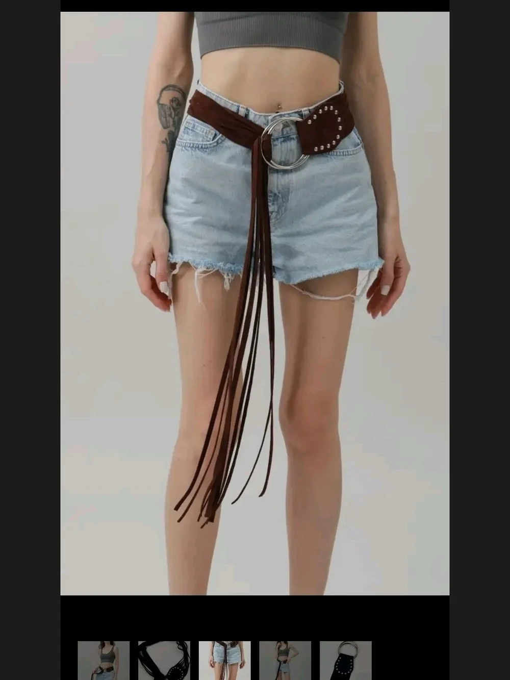 Faux Suede Fringe Belt - Brown Faux Suede Boho Belt